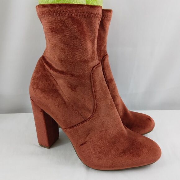 Steve Madden Edit Velvet Ankle Boots Booties Rust Terracotta Womens 6.5 M - Picture 1 of 11